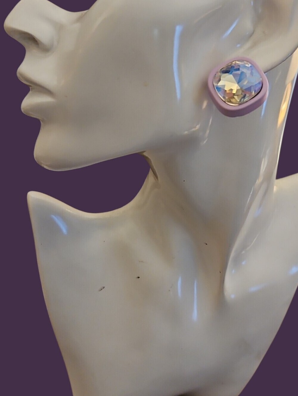 3/$30 CATO Lavendar Square Faceted Gem Button Earrings